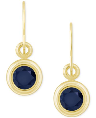 Серьги-подвески Sapphire Bezel Fish Hook в 10k Gold