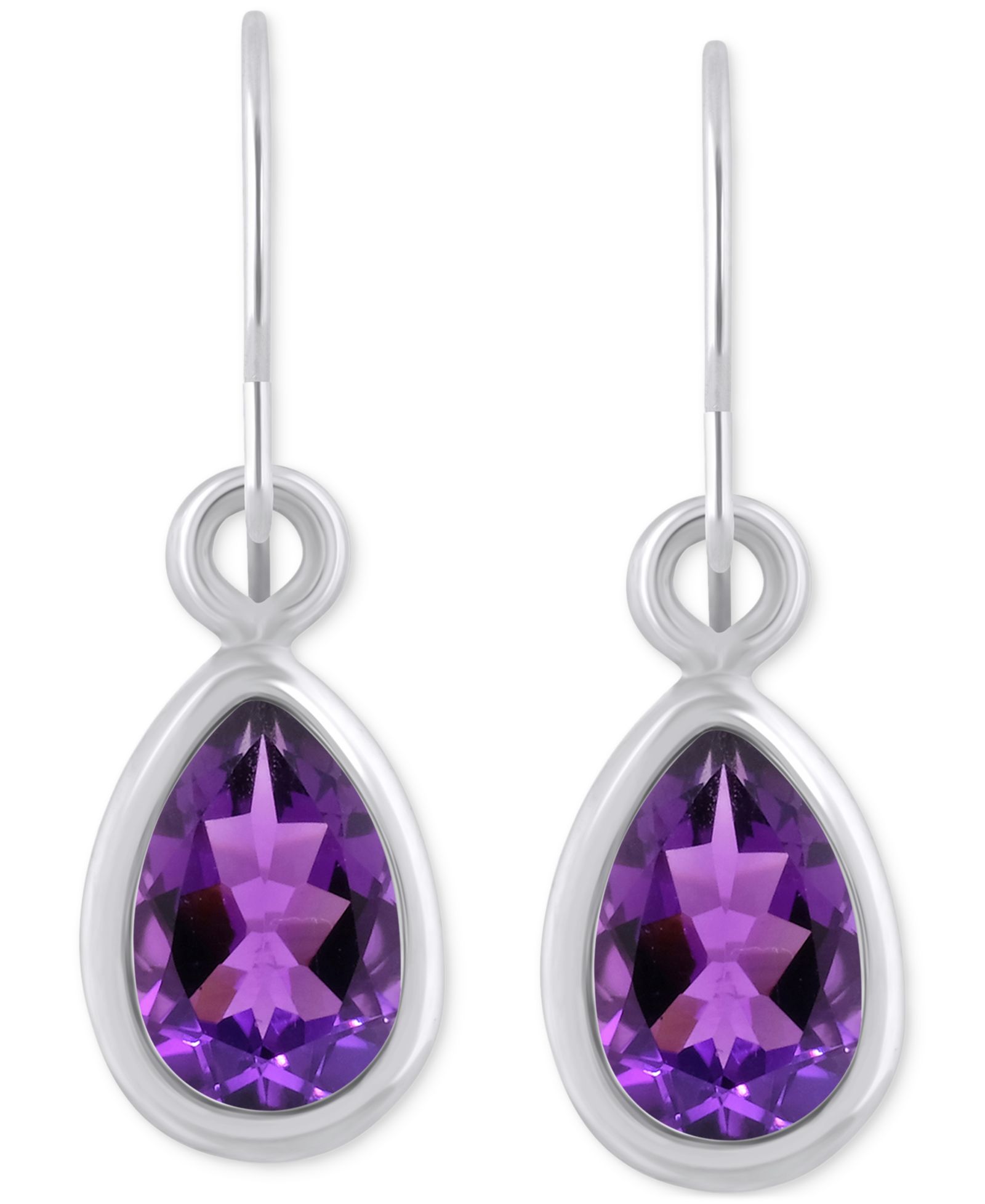 Серьги-подвески Amethyst Pear Bezel Drop в 10k Gold