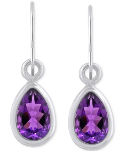 Серьги-подвески Amethyst Pear Bezel Drop в 10k Gold