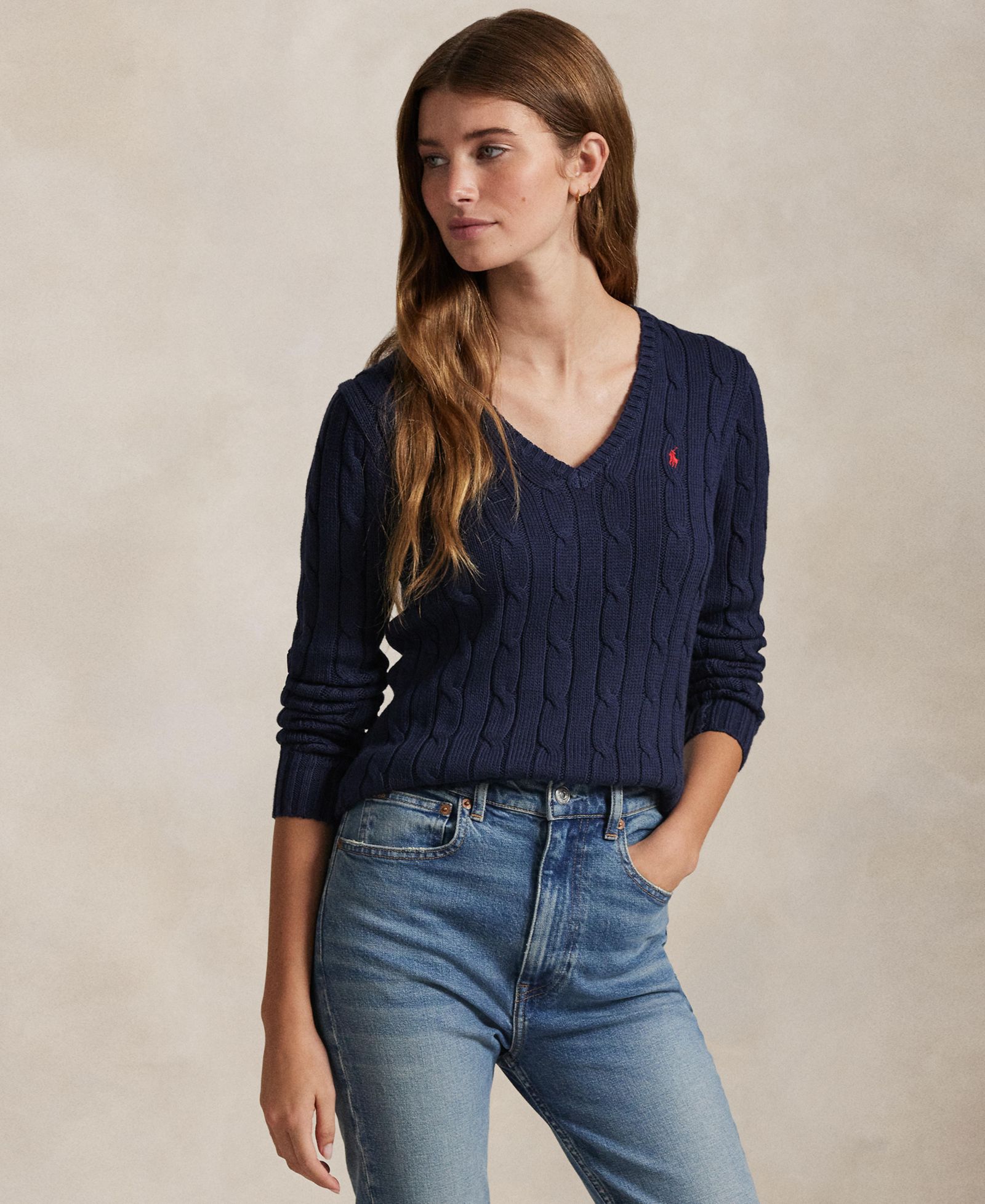Polo Ralph Lauren Женский Cable-Knit Cotton V-Neck Sweater