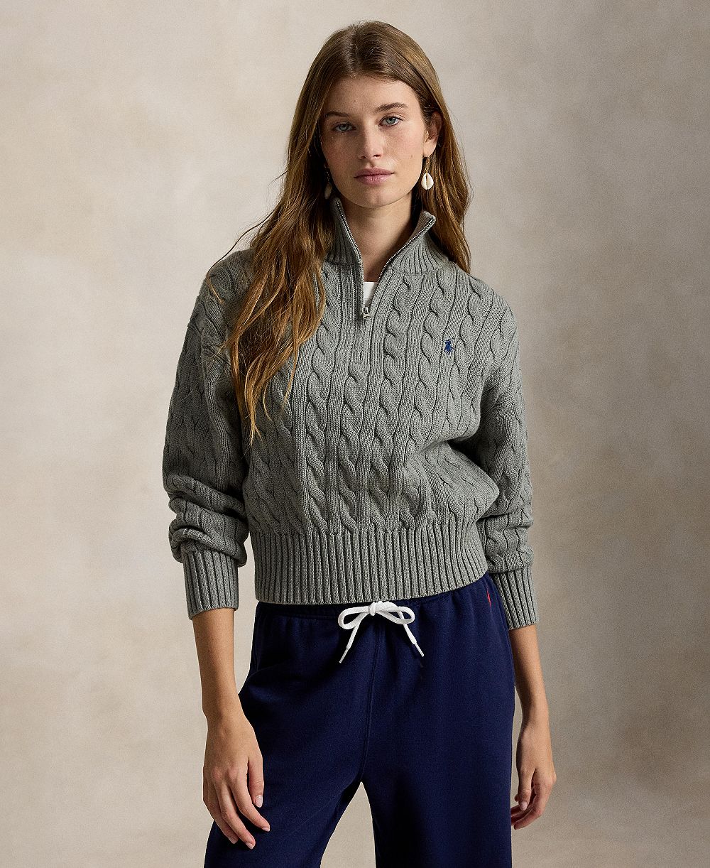 Polo Ralph Lauren Женский Cable-Knit Cotton Quarter-Zip Sweater