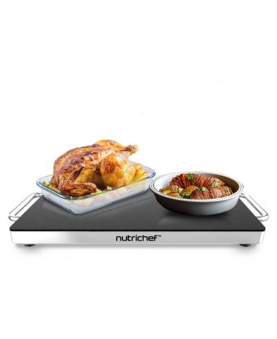 NutriChef Electric Warming Tray with Non-Stick, Heat-Resistant Glass Plate, 16.5" x 11" Heating Surface - PKWTR30