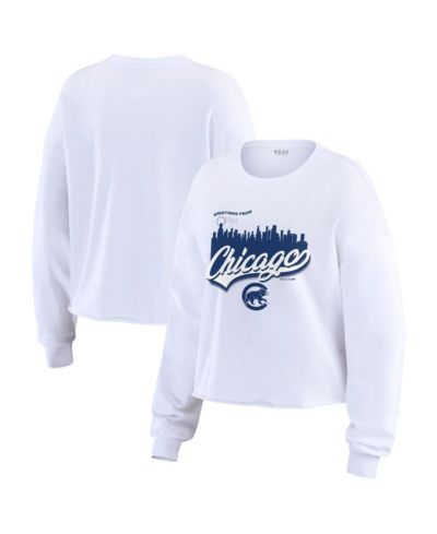 Женская футболка WEAR by Erin Andrews White Chicago Cubs Domestic Postcard Long Sleeve