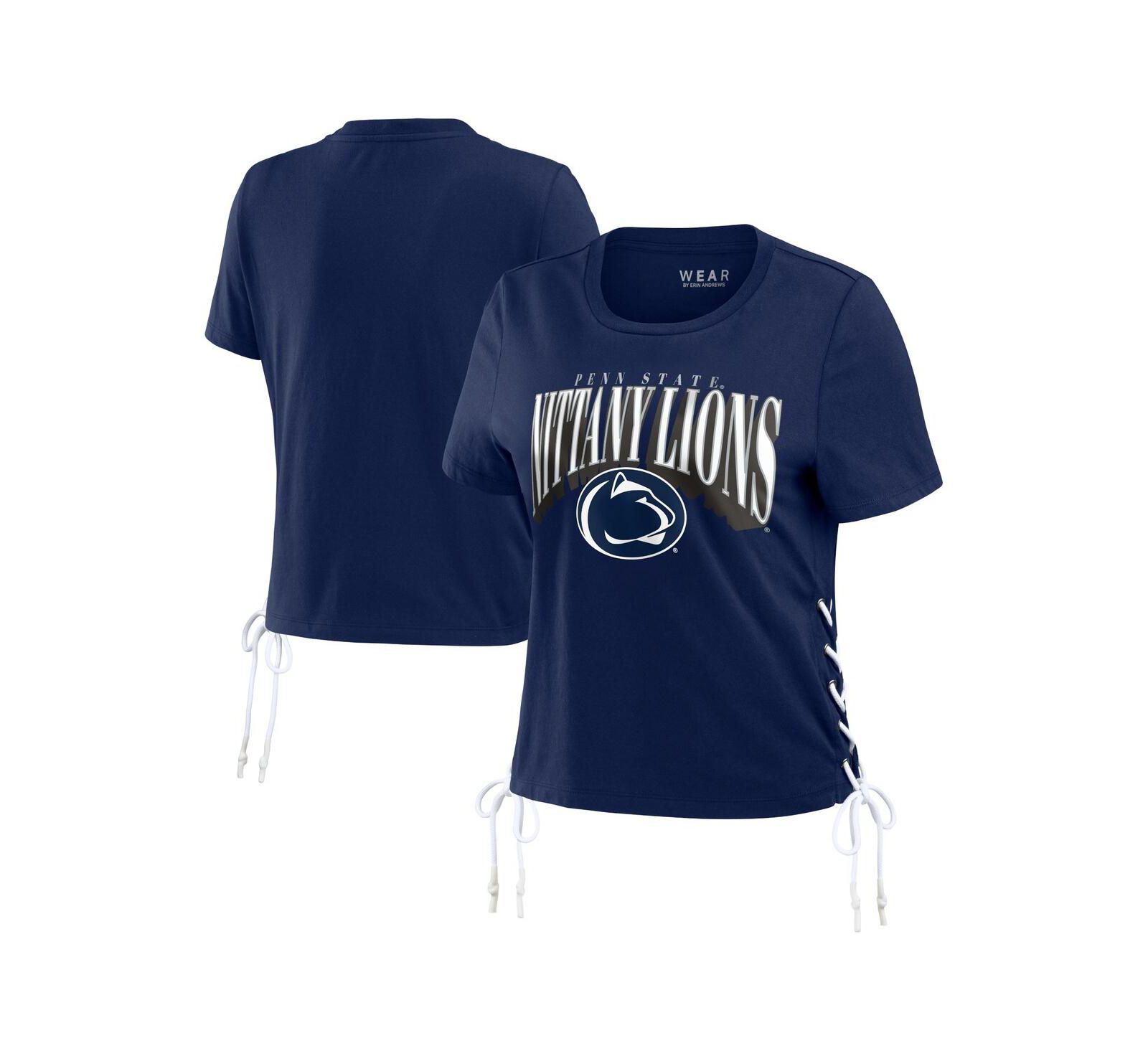 Женская укороченная футболка WEAR by Erin Andrews Navy Penn State Nittany Lions с боковой шнуровкой