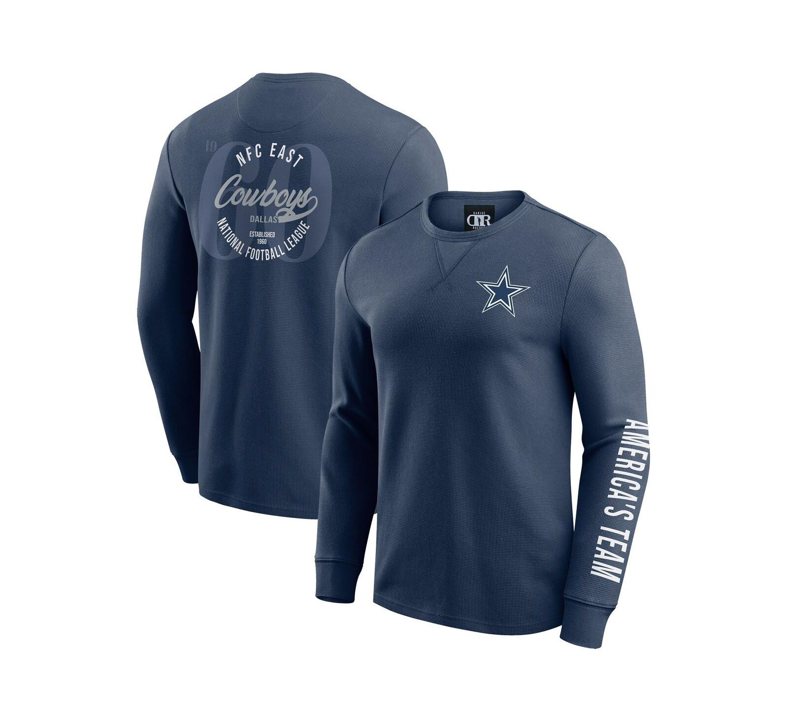 Fanatics Men's Navy Dallas Cowboys Washed Waffle-Knit Long Sleeve T-Shirt