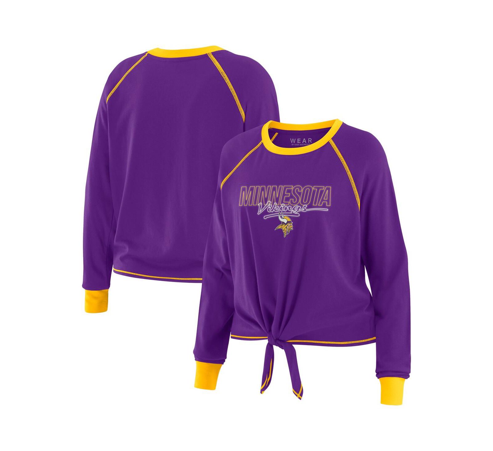 WEAR by Erin Andrews Women's Purple Minnesota Vikings Tie-Front Long Sleeve T-Shirt