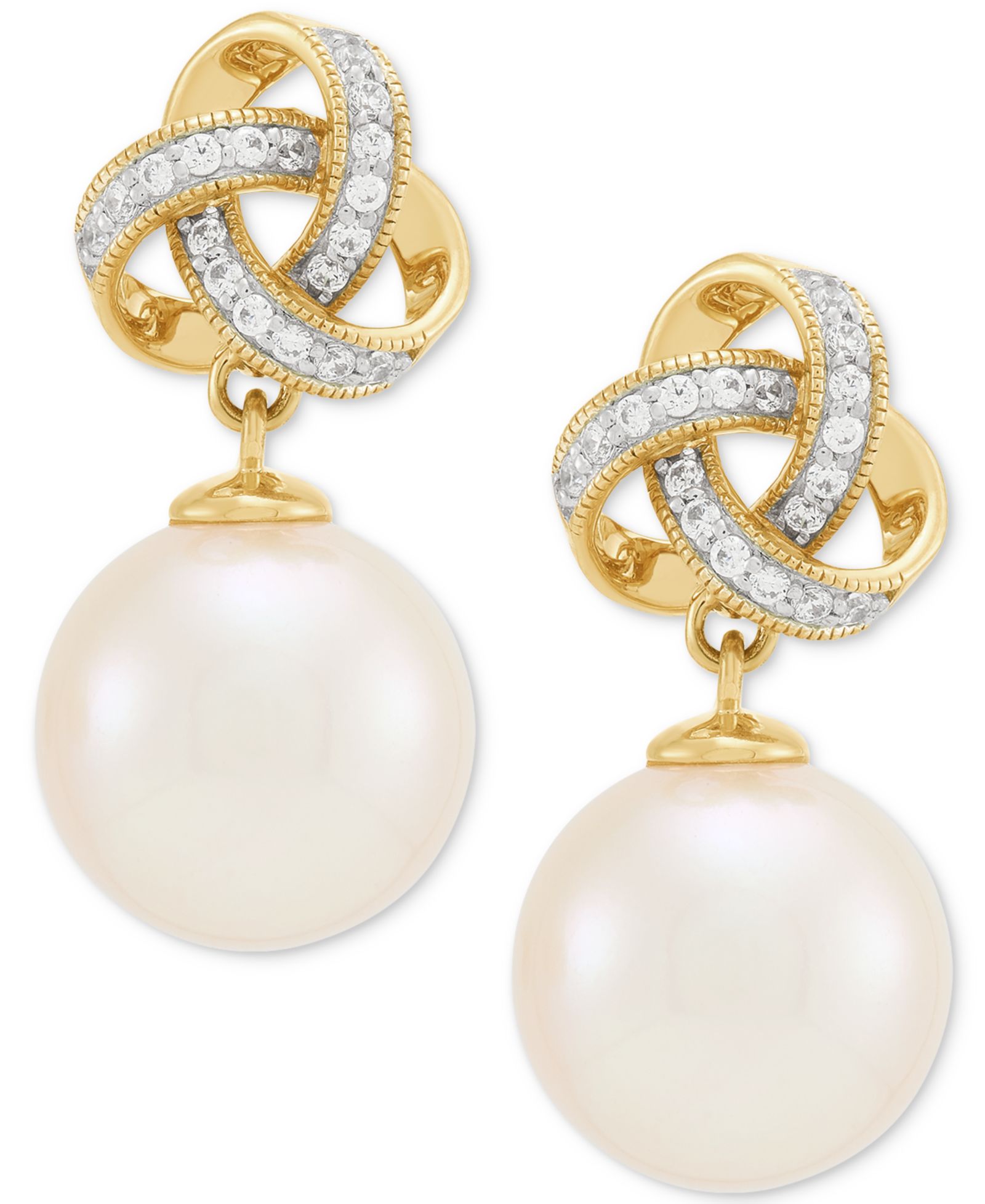 Серьги Honora Ming Pearl & Diamond Love Knot Drop, 10k Gold
