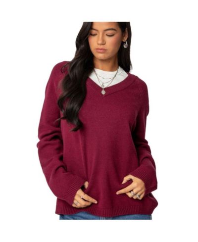 Edikted Women's Martha Oversized V Neck Sweater