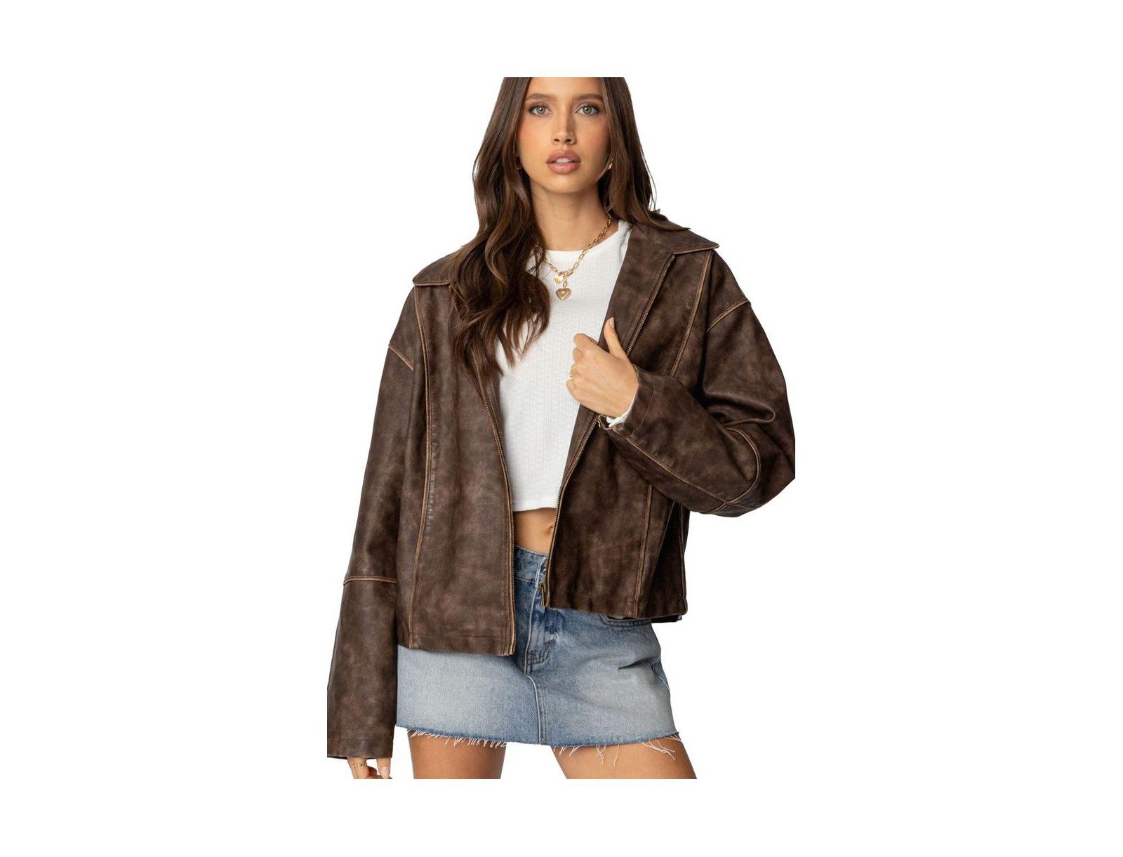Edikted Women's Oversized Washed Faux Leather Jacket