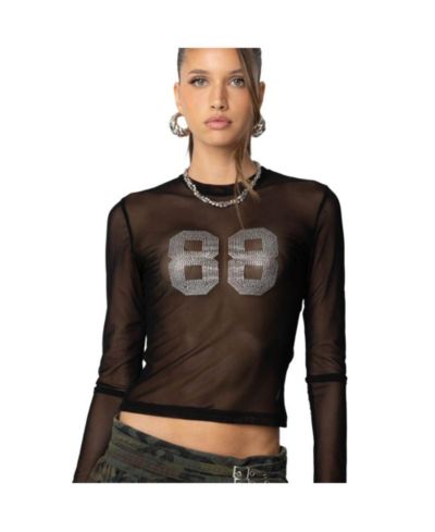 Edikted Женский топ из прозрачной сетки с пайетками 88 Rhinestone