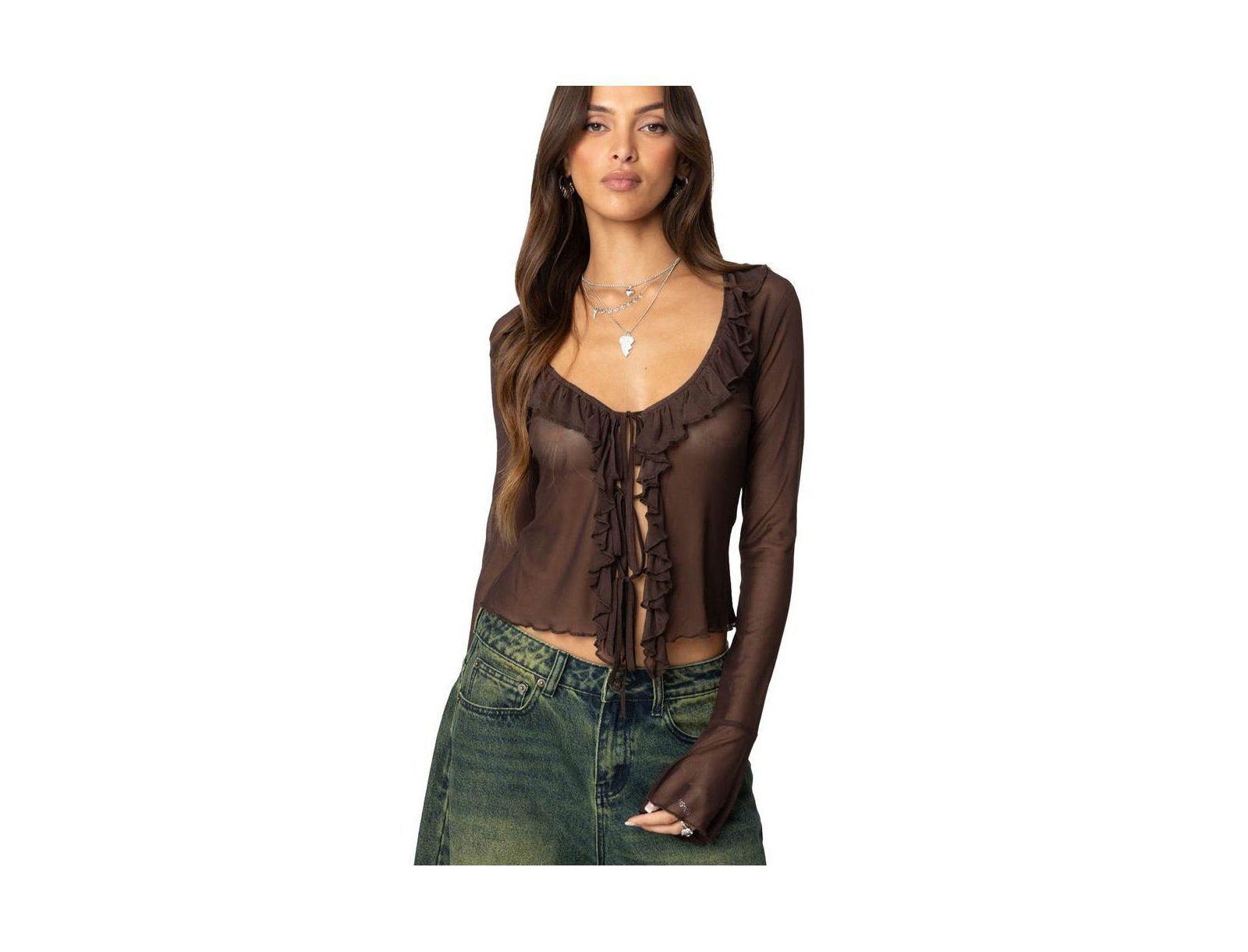 Женский сетчатый топ Edikted Sheer Mesh Ruffled
