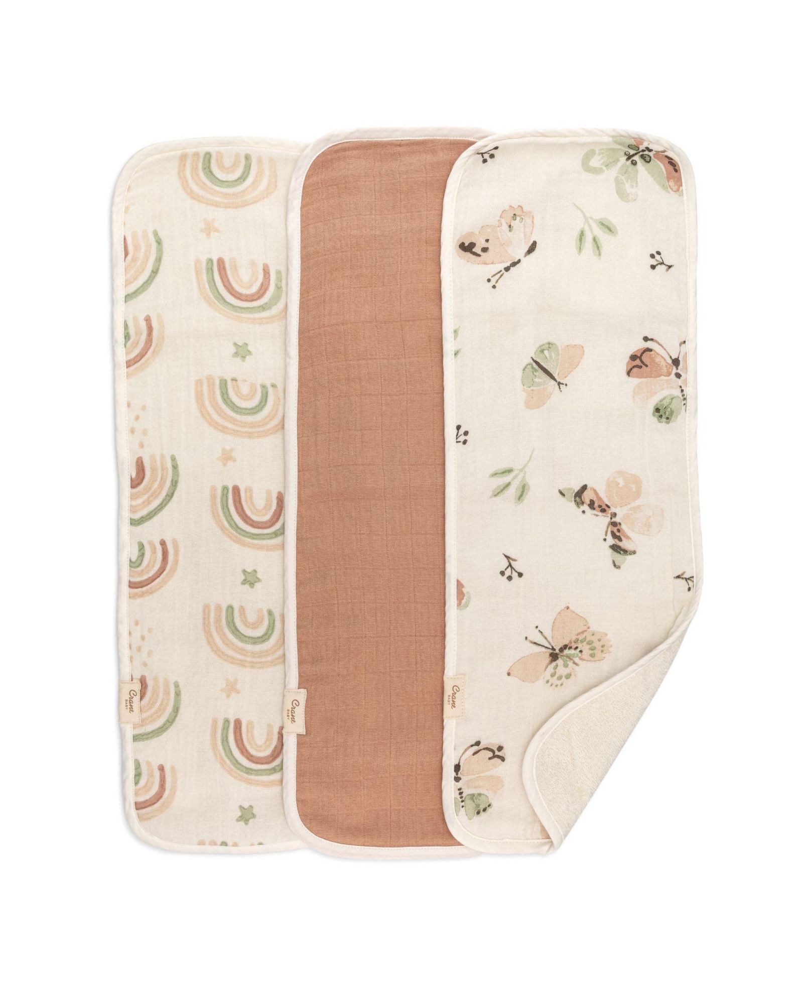 Crane Baby Parker Burp Cloth Rainbow/Butterfly 3-Piece Set
