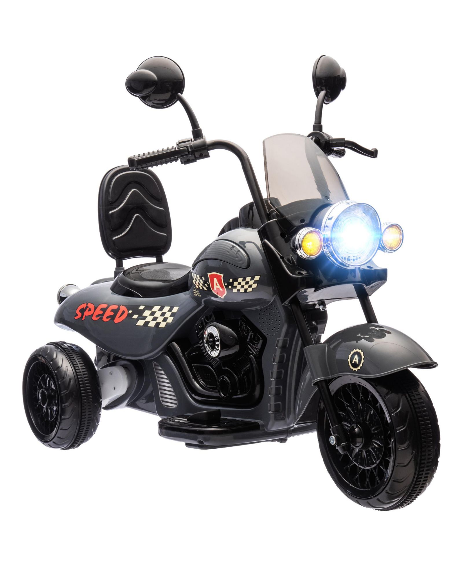 Qaba 6V Three-Wheel Electric Motorcycle Ride-On with Headlights and Music, 55 lbs Capacity, Ages 3+