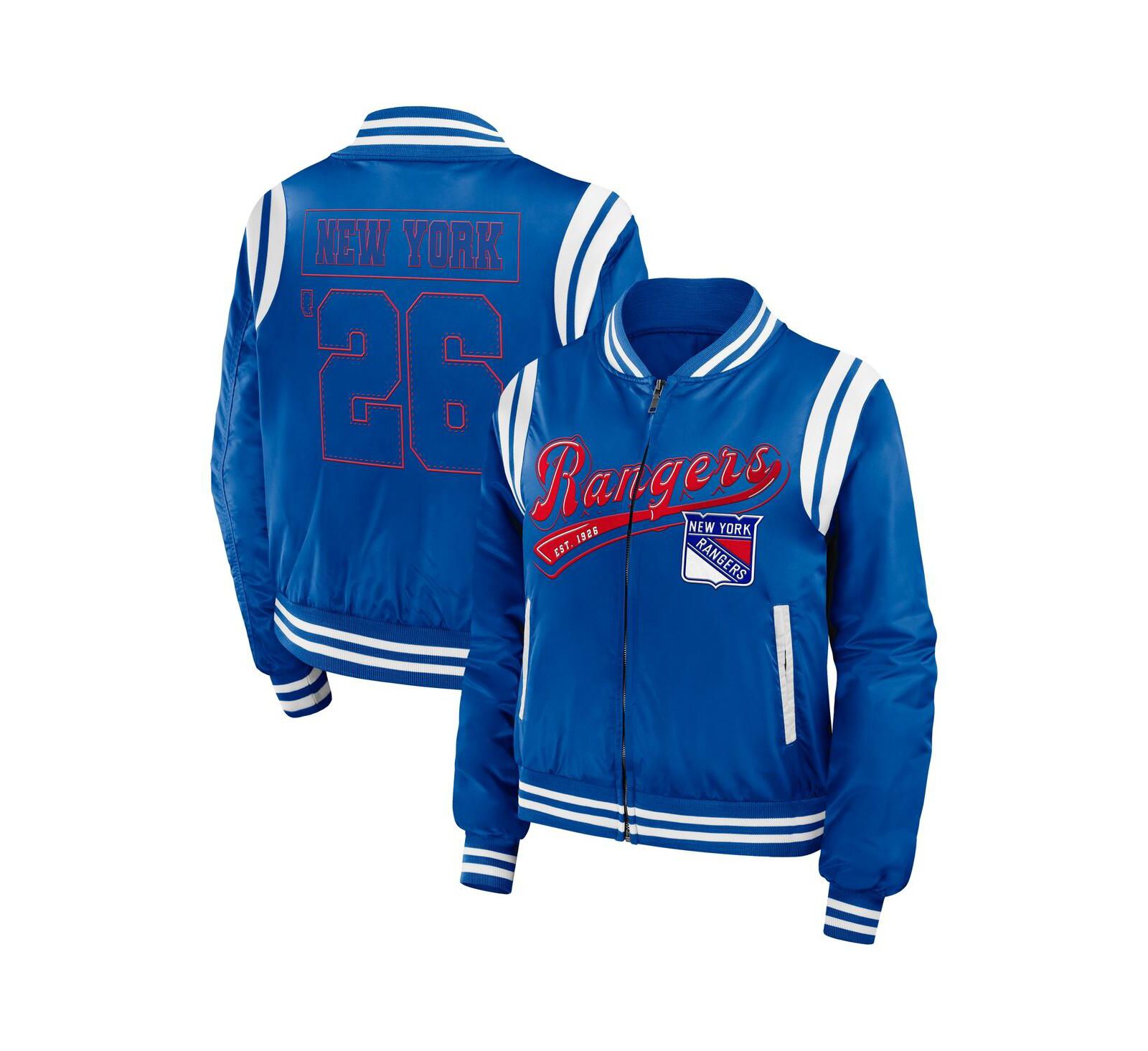 WEAR by Erin Andrews Women's Blue New York Rangers Baller Full-Zip Bomber Jacket