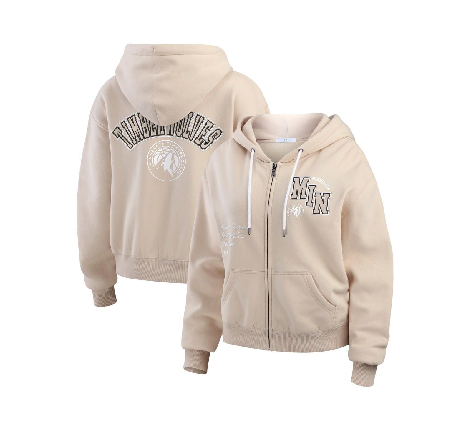 Женское худи WEAR by Erin Andrews Tan Minnesota Timberwolves с фетревым пэчворком