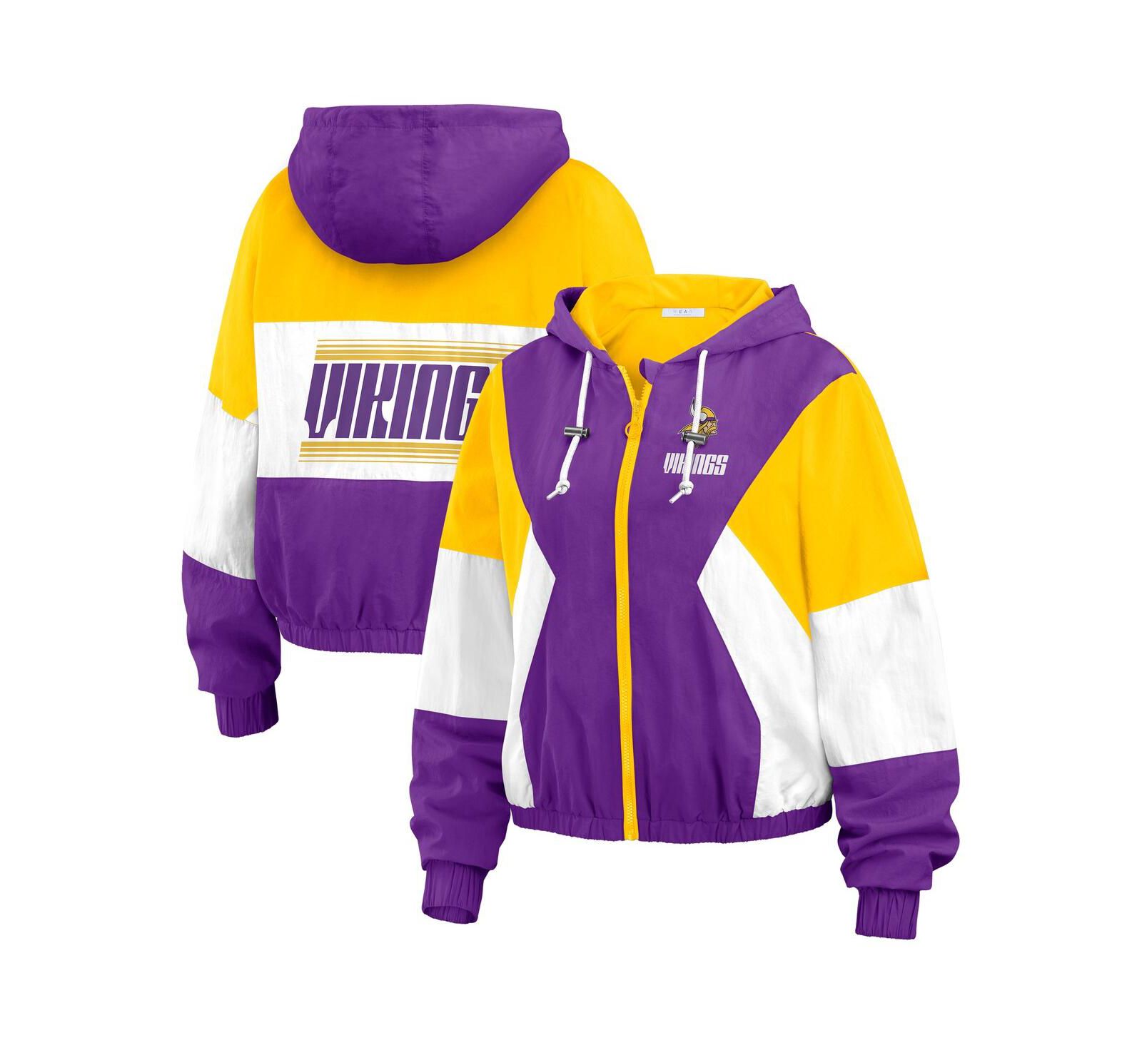 WEAR by Erin Andrews Women's Purple Minnesota Vikings Color Block Full-Zip Windbreaker Jacket