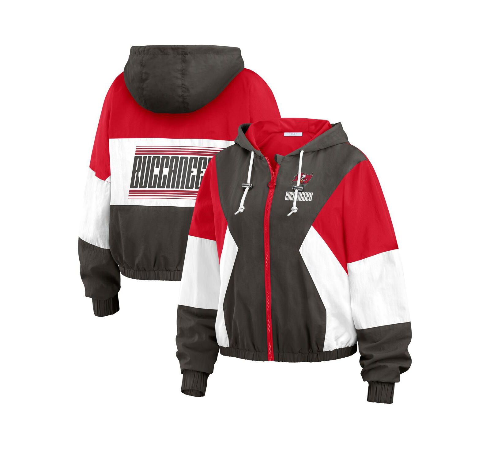 WEAR by Erin Andrews Women's Tampa Bay Buccaneers Plus Size Color Block Full-zip Windbreaker Jacket