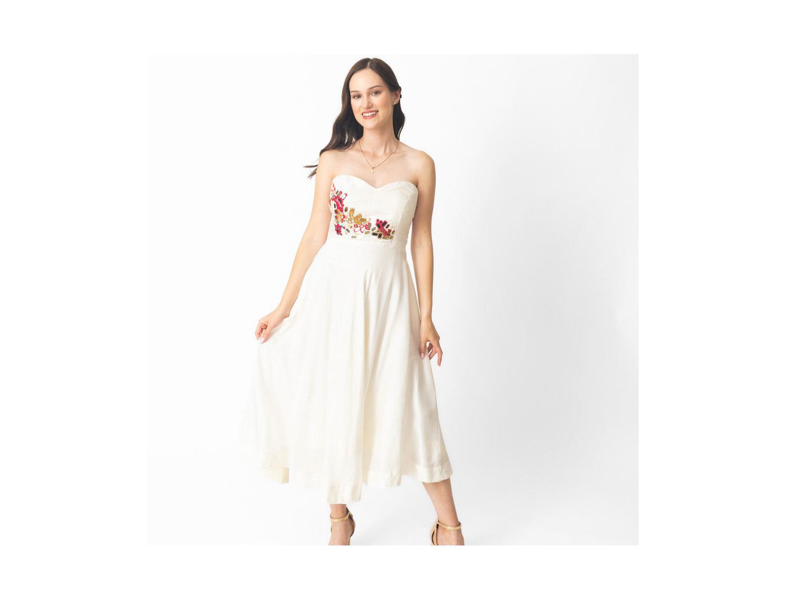 RAAS Women's Fit and Flare Midi Dress with Hand emboidered torso