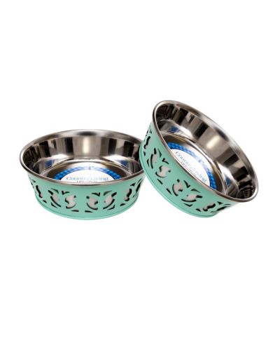Country Living Set of 2 Stainless Steel Dog Bowls - Farmhouse Style, Durable & Non-Slip, Easy Clean Pet Feeder