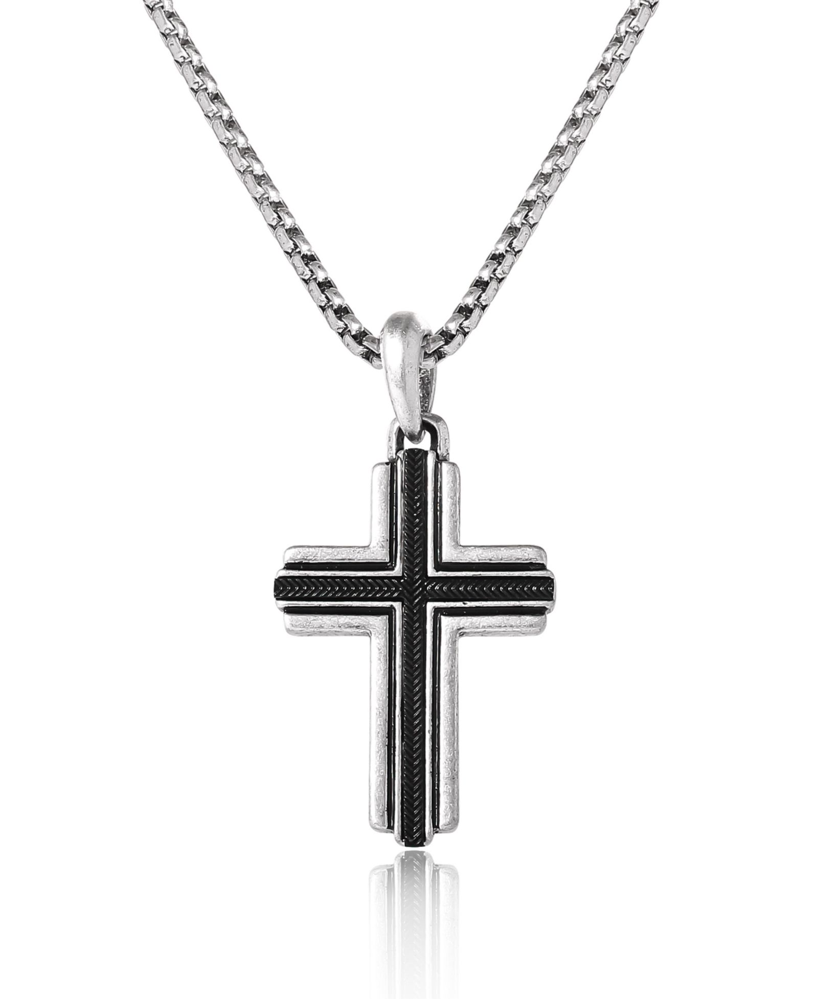 Lucky Brand Stainless Steel Cross Necklace for Men 22", Two-Tone Pendant Necklace, Cross Jewelry