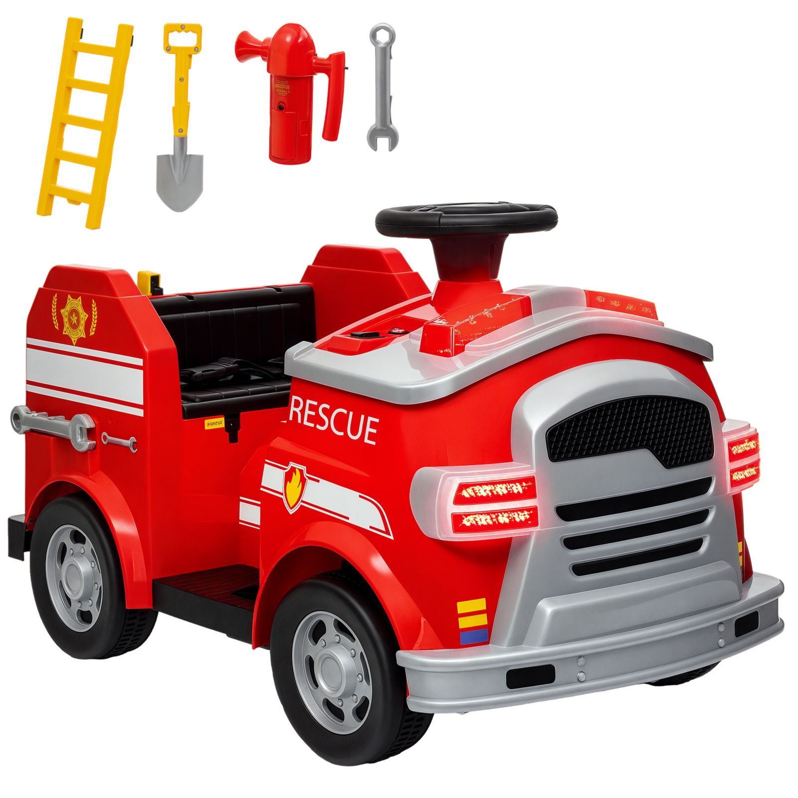 Машинка для катания Qaba 12V Fire Truck с сиреной и мигающим светом