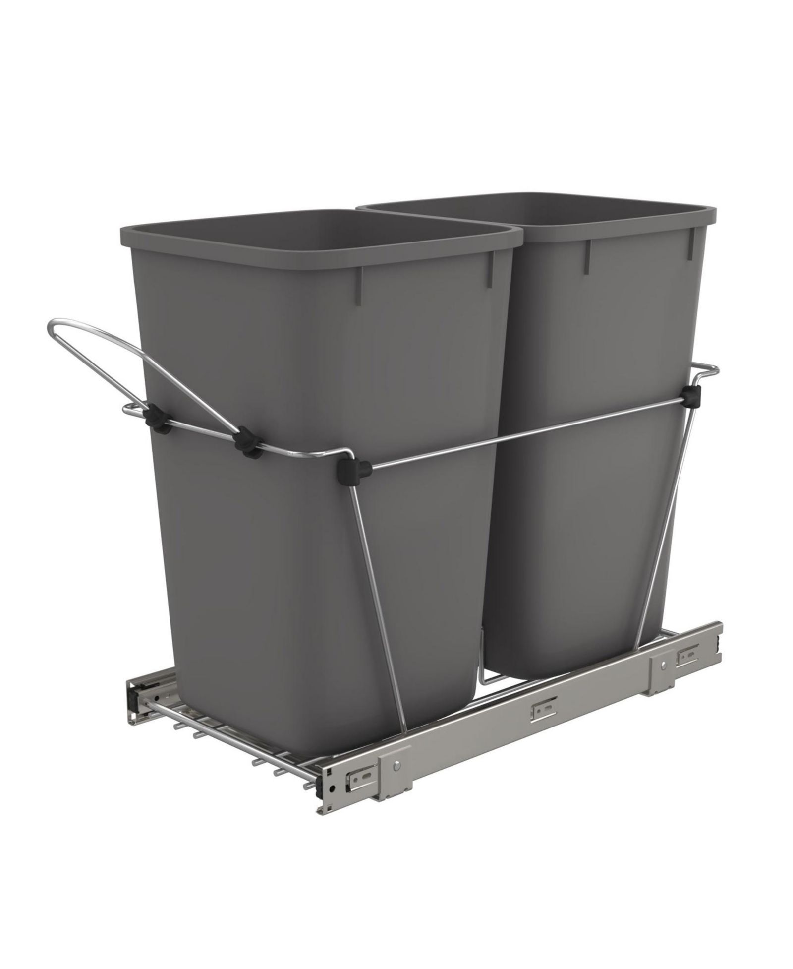 Rev-A-Shelf Double Pullout Trash Can 27 qt. for Kitchen, Gray, RV-15KD-13C-S