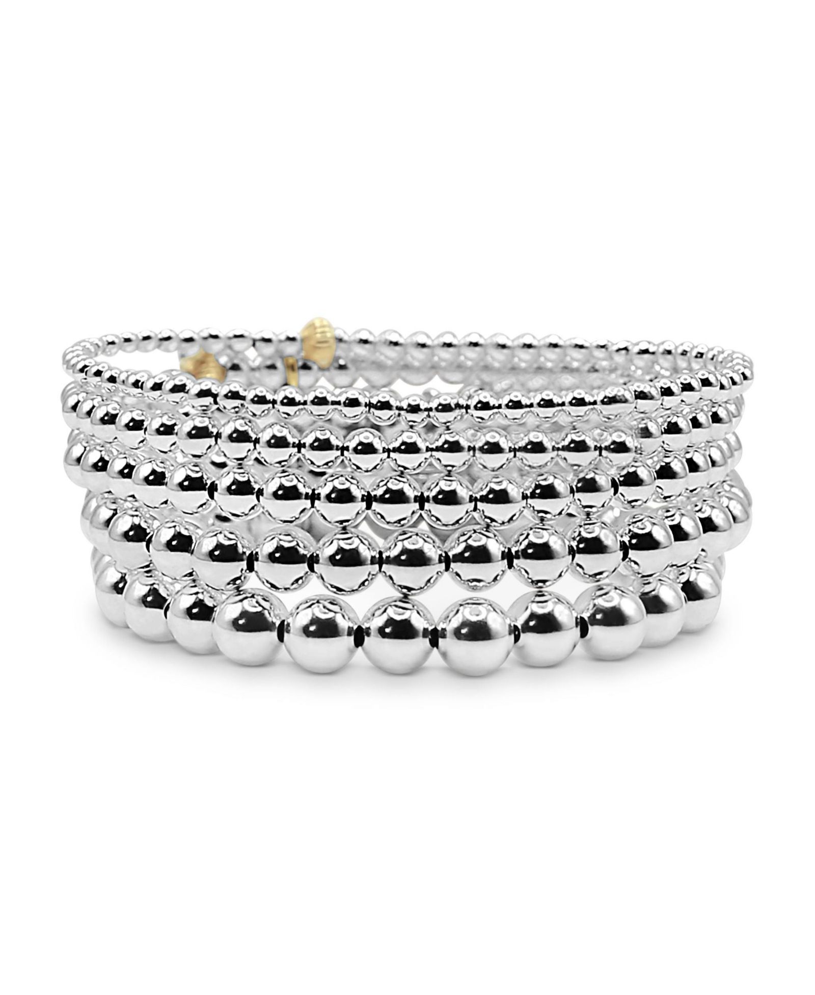 3mm, 4mm, 5mm, 6mm, & 7mm Sterling Silver Ball Stretch Bracelet Stack, Stack of 5