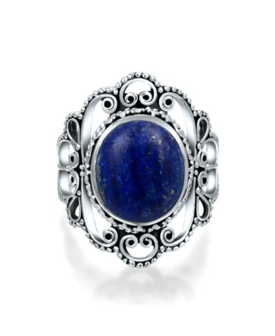 Bling Jewelry Vintage Style Oval Blue Lapis Statement Ring Filigree Band Sterling Silver