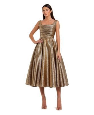 Mac Duggal Women's Metallic Jacquard Fit and Flare Midi Dress