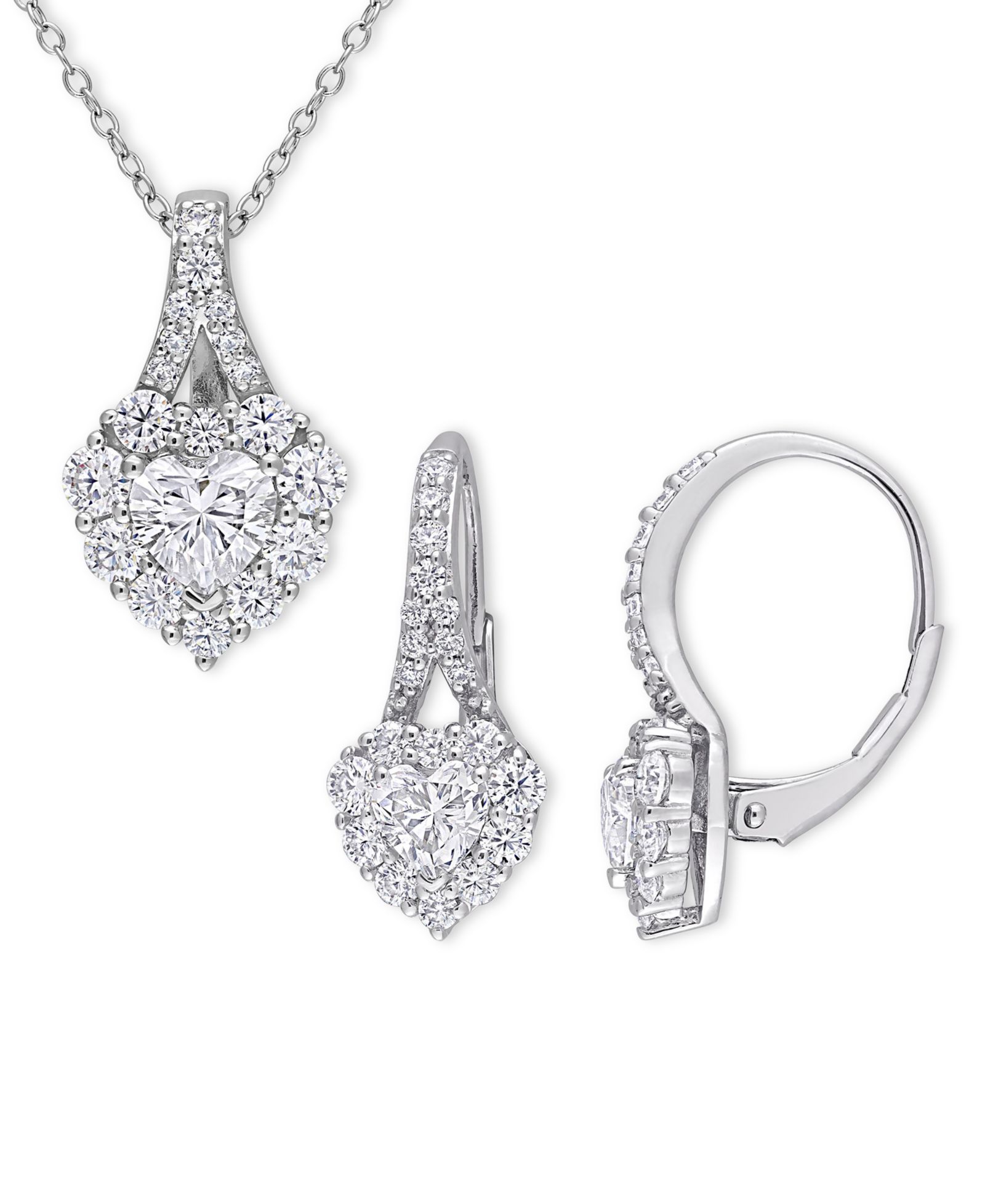 2-Pc. Set Moissanite Heart Halo Pendant Necklace & Matching Leverback Earrings (4 ct. t.w.) in Sterling Silver