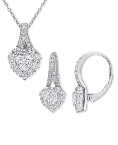 Набор из 2-х изделий: подвеска Moissanite Heart Halo и подходящие серьги Leverback в Sterling Silver (4 ct. t.w.)
