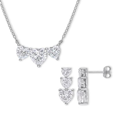 Набор из 2 предметов: подвеска Moissanite Triple Heart и серьги в комплекте из стерлингового серебра