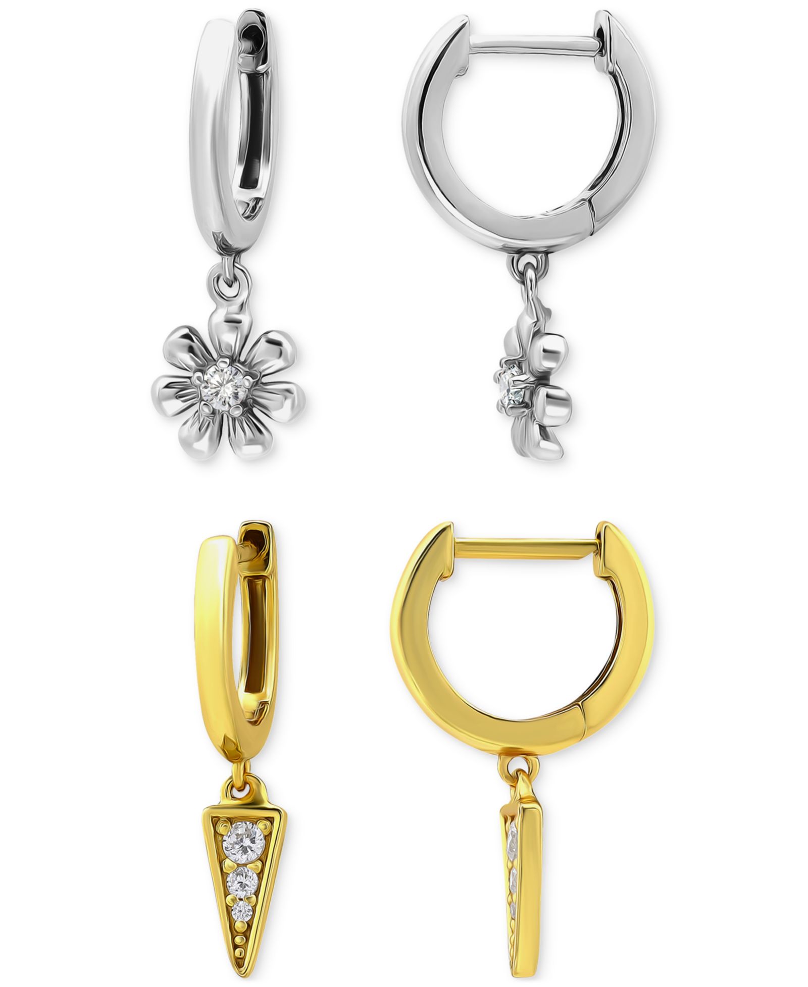 Серьги-кольца Giani Bernini Cubic Zirconia Flower & Spike Charm 2-Pc. Set из двухцветного стерлингового серебра
