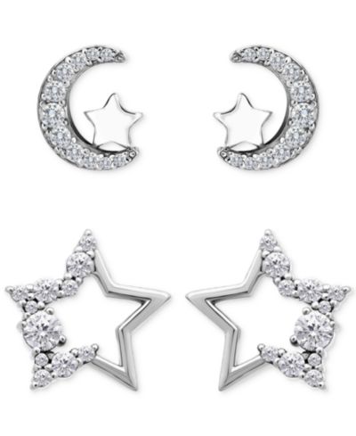 Giani Bernini Cubic Zirconia Half Moon & Star 2-Pc. Set Stud Earrings (1-3/8 ct. t.w.) in 18k Gold over Sterling Silver, Exclusively at Macy's