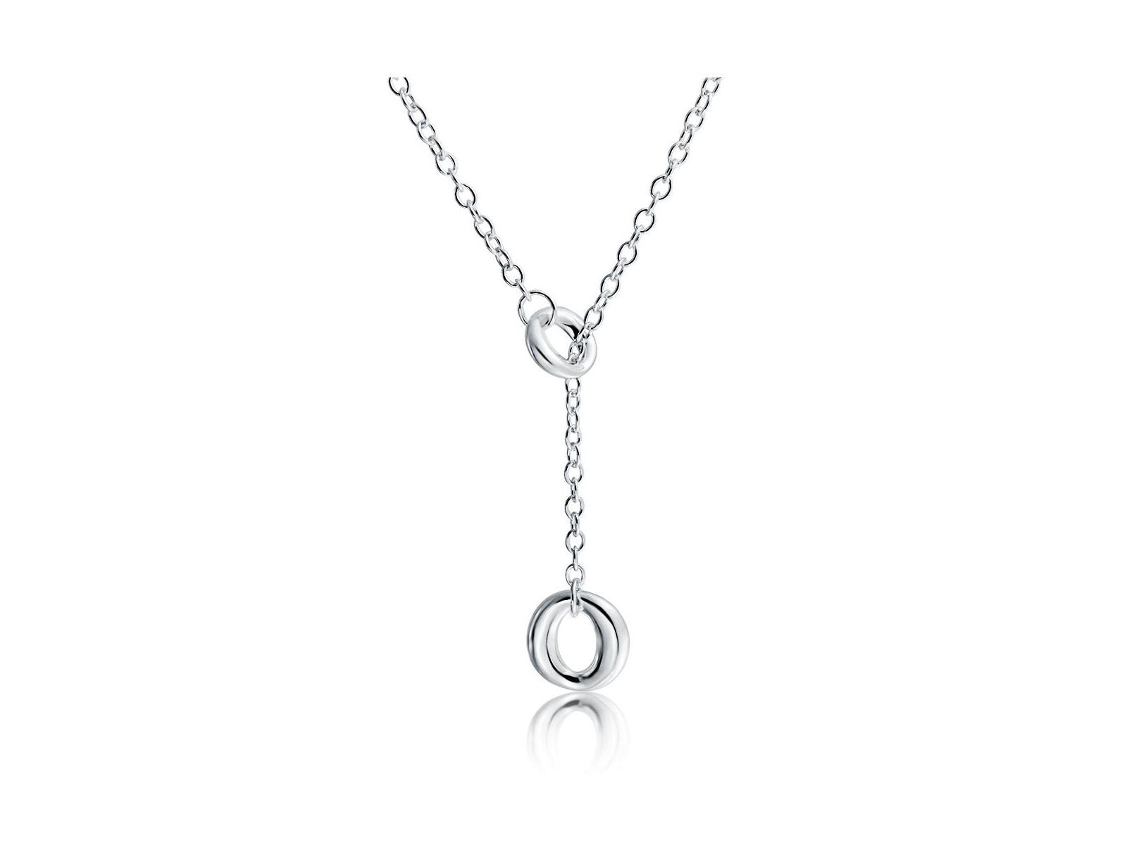 Bling Jewelry Mod Open Circle Round Disc Lariat Pendant Y Necklace .925 Sterling Silver