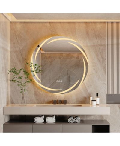 WISFOR Round Circle Lighted Bathroom Mirror Anti Fog Vanity Mirror Stepless Dimming