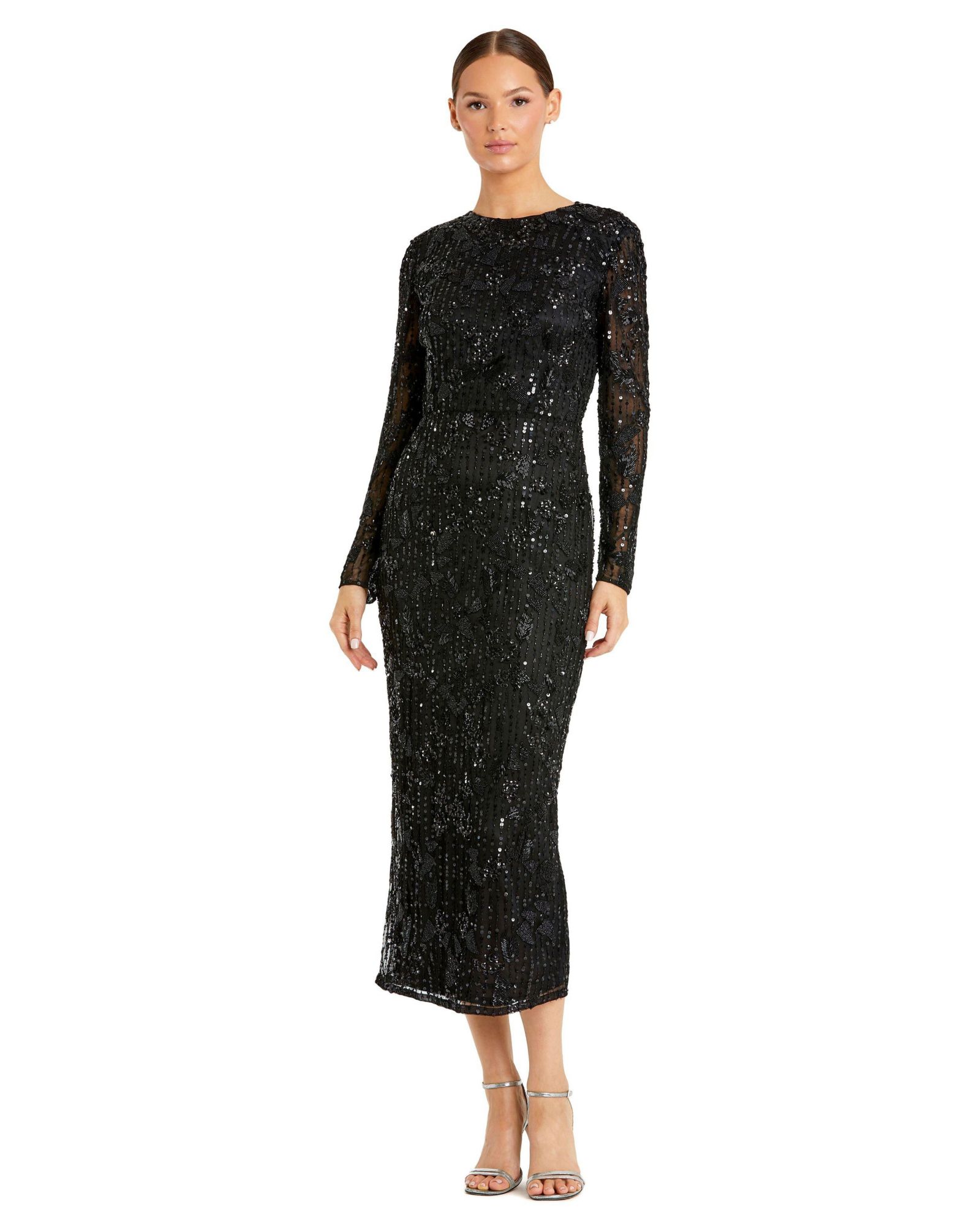 Женское вечернее платье Mac Duggal High Neck Long Sleeve Embellished