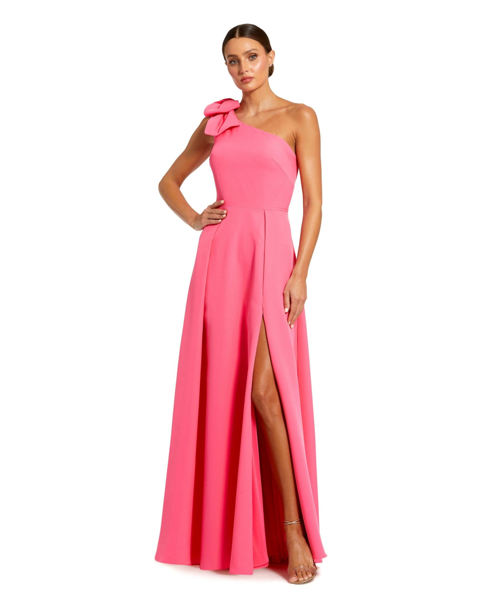 Mac Duggal Women's One-Shoulder Bow A-Line Gown with Front Slit