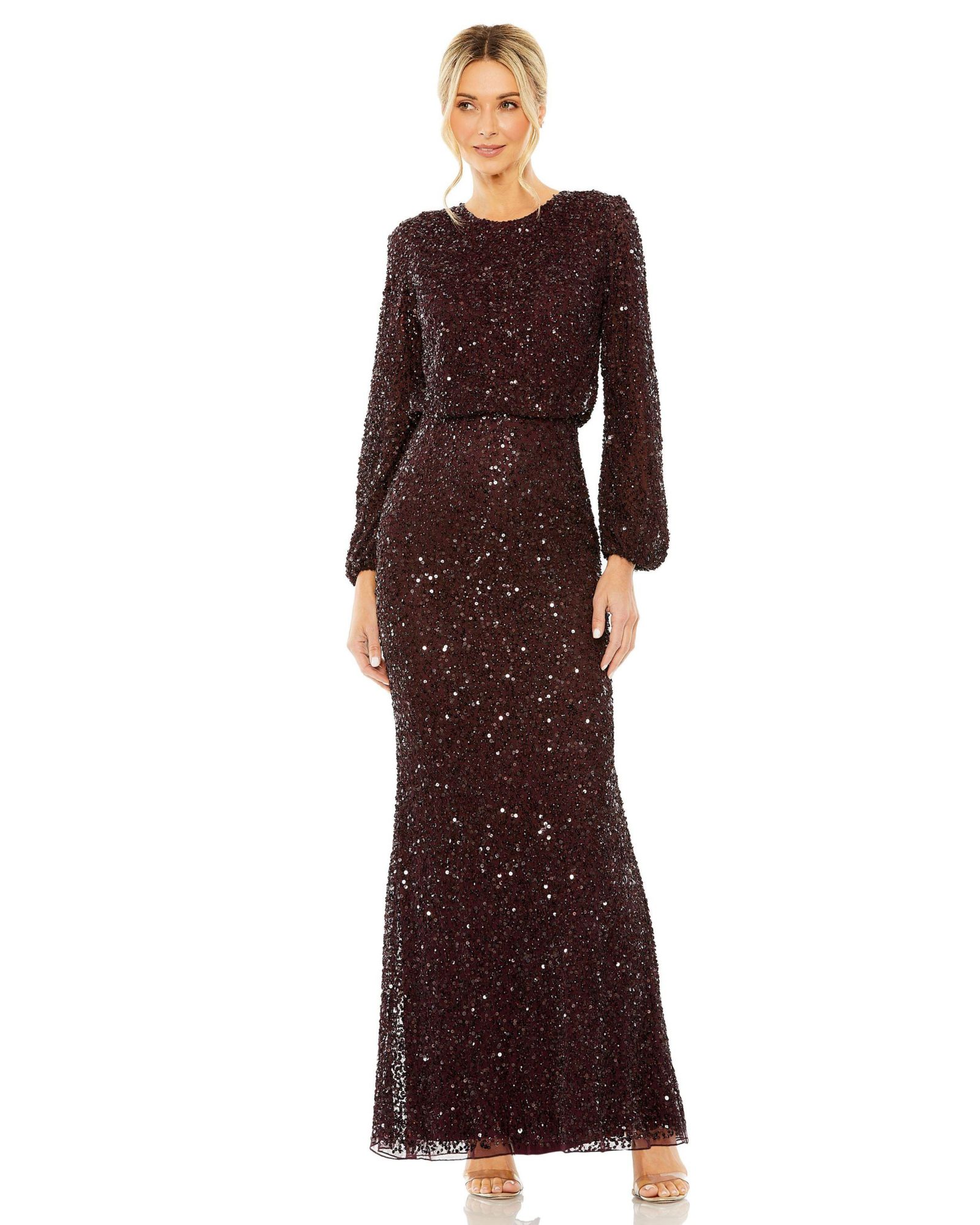 Вечернее платье Mac Duggal Women's High Neck Long Sleeve Beaded Blouson