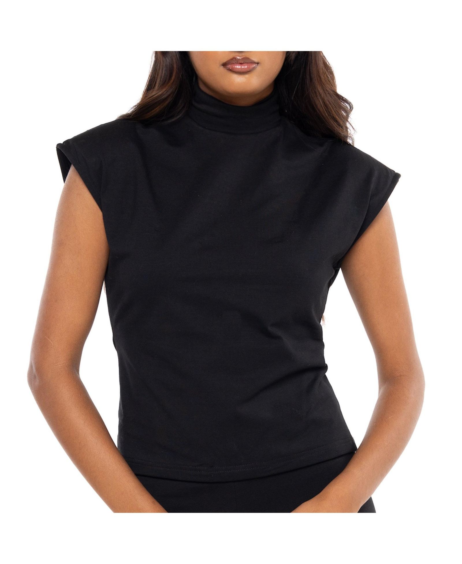 Dai Moda Women's SLEEVELESS ZIP TURTLENECK TOP