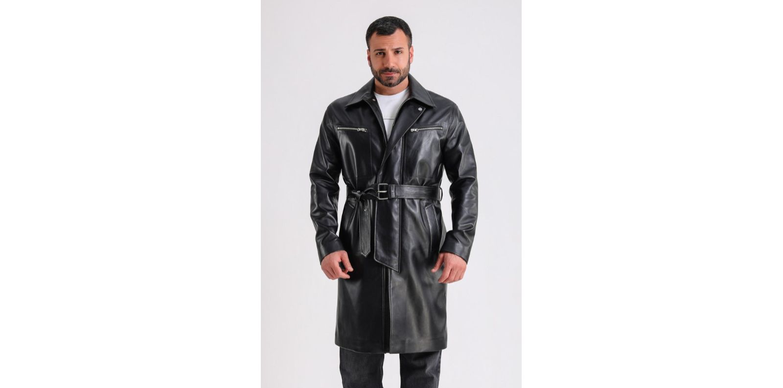 Furniq UK Men's Camden Leather Trench Coat