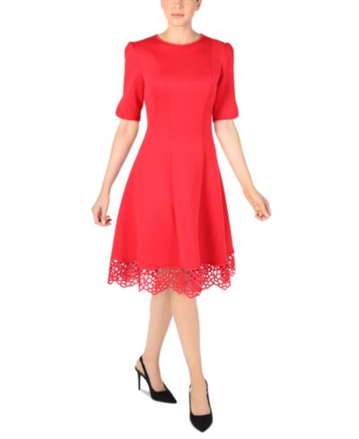 Женское трикотажное платье Donna Rico Elbow-Sleeve Lace-Hem Knit Dress