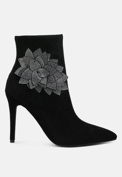 London Rag Womens Yarrow Rhinestones Petal Detail Boots