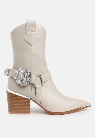 London Rag Womens Woodstock Diamante Embellished Pin Buckle Boots