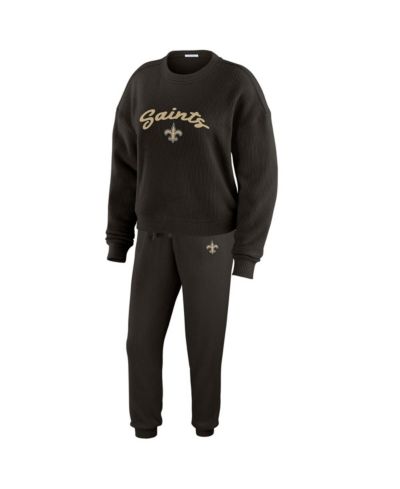WEAR by Erin Andrews Women's Black New Orleans Saints Knitted Tri-Blend Long Sleeve T-Shirt Pants Lounge Set