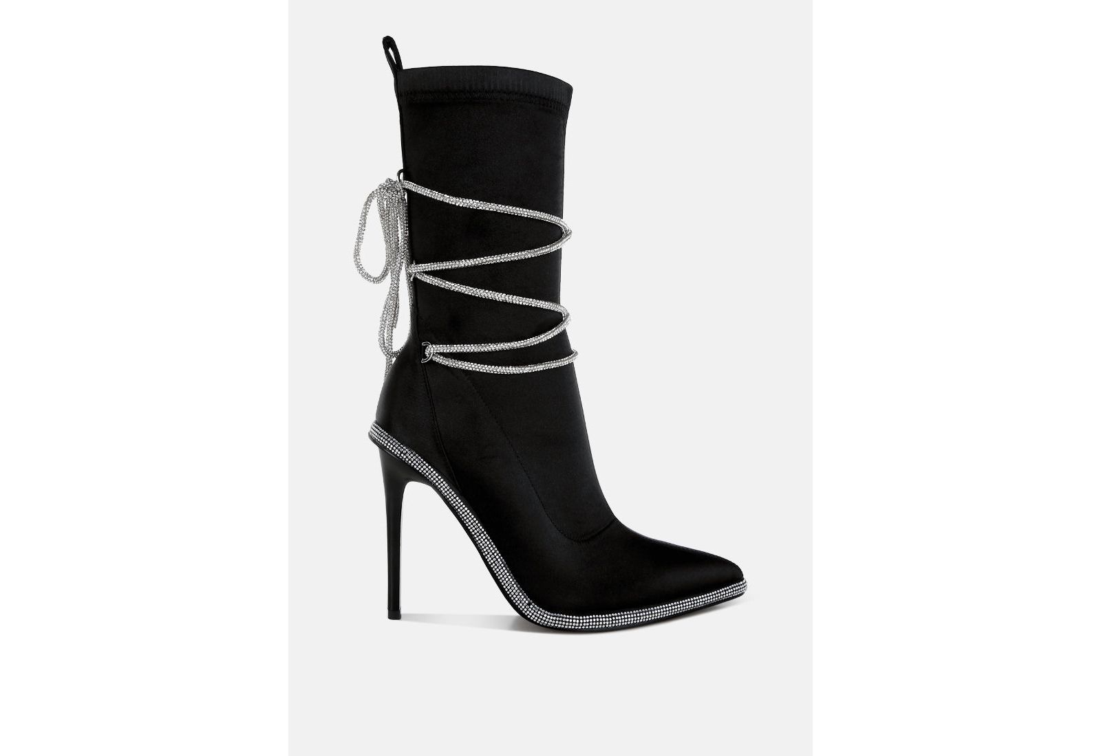 London Rag Women's Dacia Rhinestones Strap Satin Calf Boots