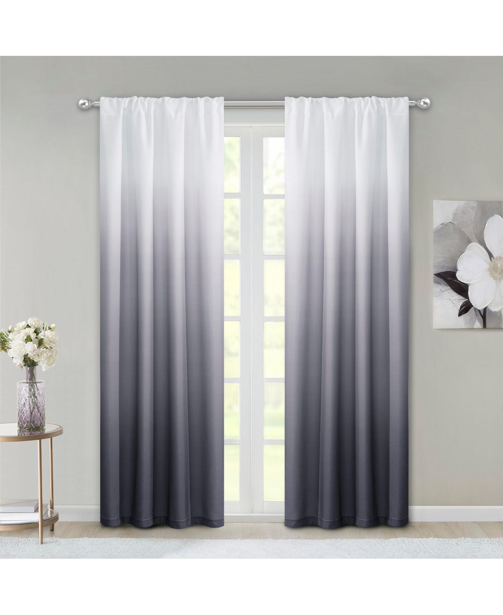 Dainty Home Ombre Darkening Curtains, Curtains for Living Room and Bedroom Black 40" W x 84" L Set of 2 Machine Washable Blackout Curtain