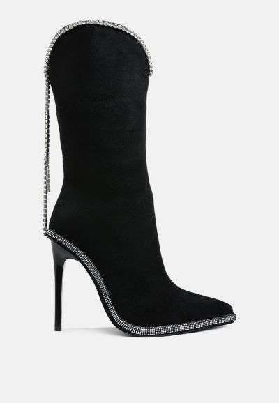London Rag Womens Ashipa Diamante Chain Detail Calf Boots
