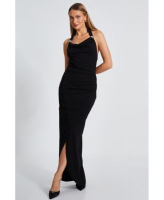 QUIZ Women's Scuba Crepe Halter Neck Buckle Maxi Dress