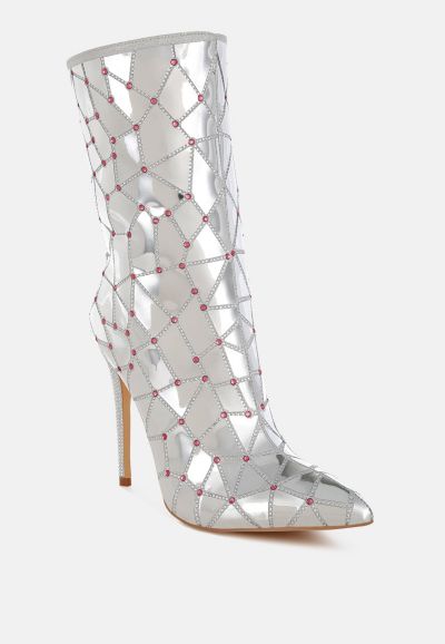 London Rag Women's Echostage Rhinestones Embellished Metallic Boots